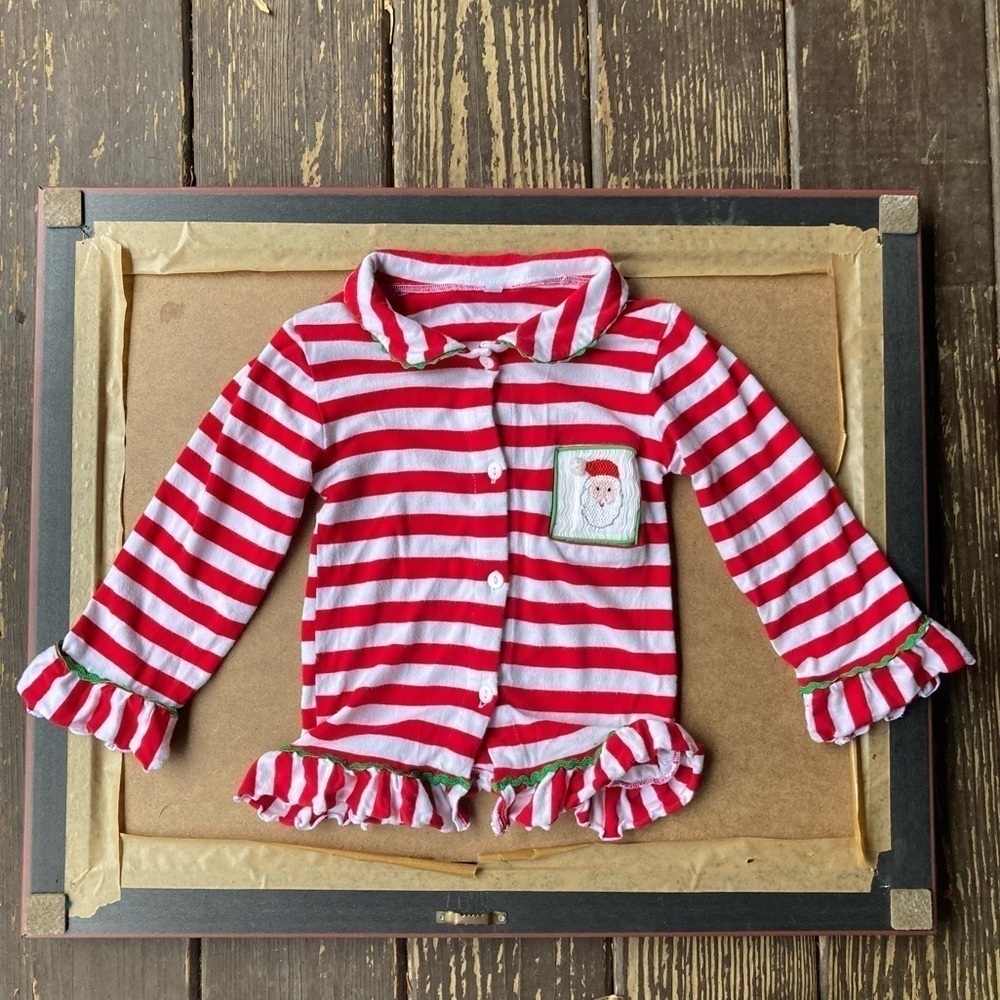 Unbranded red and white button down with a Santa smocking design, size 2